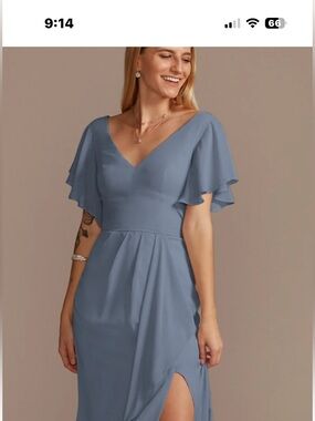 Davids Bridal studio Dusty Blue Chiffon Maxi Dress